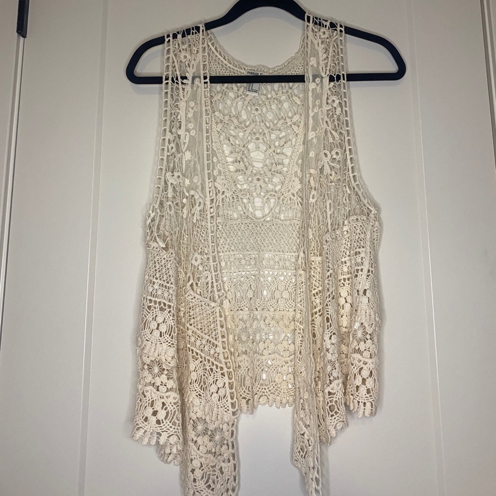 Forever 21 cream sleeveless sweater, sheer